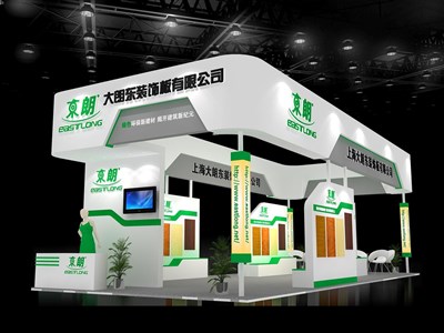 40平米展臺設計制作：四面開口/現(xiàn)代/木質(zhì)結構/白色，為建材展展商而作（免費使用）