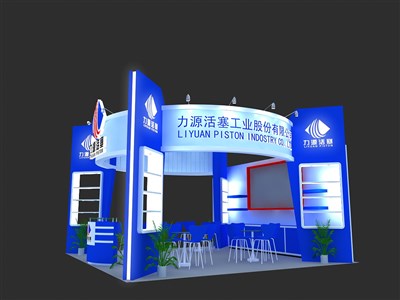 36平米展臺設(shè)計制作：三面開口/現(xiàn)代/木質(zhì)結(jié)構(gòu)/藍(lán)色，為建材展展商而作（免費使用）
