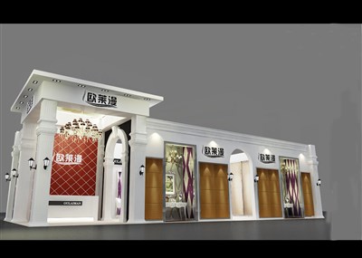 90平米展臺設計制作：二面開口/歐式/木質(zhì)結構/白色，為建材展展商而作（免費使用）