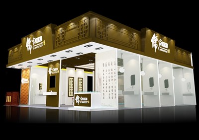 120平米展臺設(shè)計制作：二面開口/中式/木質(zhì)結(jié)構(gòu)/咖啡色，為建材展展商而作（免費使用）
