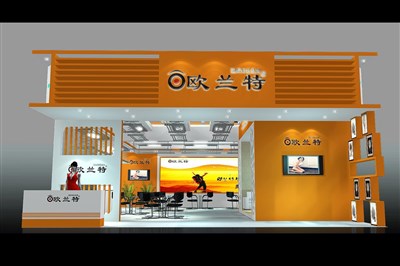 108平米展臺設計制作：二面開口/現(xiàn)代/木質(zhì)結構/橙色，為建材展展商而作（免費使用）