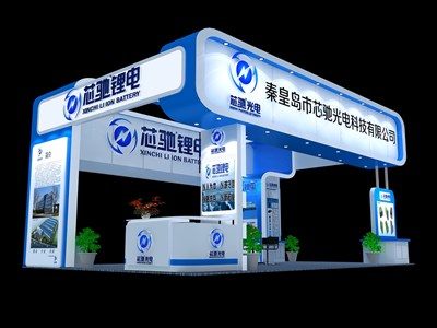54平米展臺設(shè)計制作：四面開口/現(xiàn)代/木質(zhì)結(jié)構(gòu)/藍色，為電子展展商而作（免費使用）
