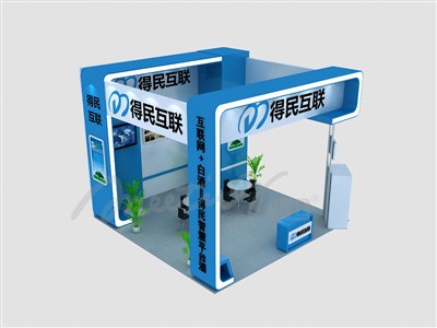 36平米展臺設(shè)計制作：三面開口/現(xiàn)代/木質(zhì)結(jié)構(gòu)/藍色，為建材展展商而作（免費使用）