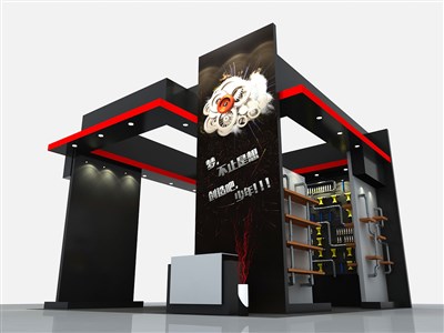 36平米展臺(tái)設(shè)計(jì)制作：三面開口/現(xiàn)代/木質(zhì)結(jié)構(gòu)/黑色，為綜合展展商而作（免費(fèi)使用）