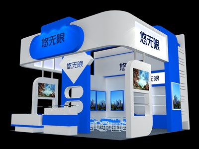 36平米展臺設(shè)計(jì)制作：三面開口/現(xiàn)代/木質(zhì)結(jié)構(gòu)/白色，為食品展展商而作（免費(fèi)使用）
