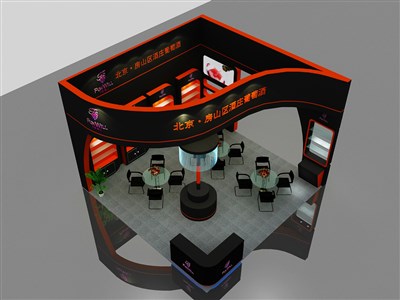 36平米展臺設(shè)計制作：三面開口/現(xiàn)代/木質(zhì)結(jié)構(gòu)/黑色，為糖酒展展商而作（免費使用）