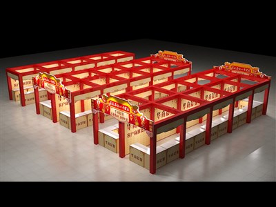 300平米展臺設(shè)計制作：四面開口/現(xiàn)代/桁架結(jié)構(gòu)/紅色，為日用品展展商而作（免費使用）