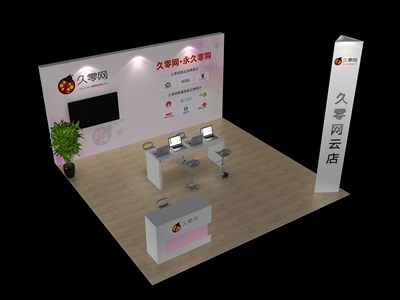 36平米展臺(tái)設(shè)計(jì)制作：三面開(kāi)口/現(xiàn)代/木質(zhì)結(jié)構(gòu)/白色，為電子展展商而作（免費(fèi)使用）