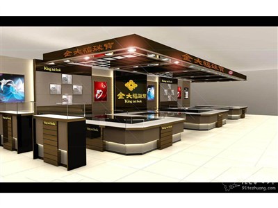 52平米展廳設(shè)計(jì)制作：現(xiàn)代/咖啡色，產(chǎn)品類展廳-金大福珠寶展廳（免費(fèi)使用）